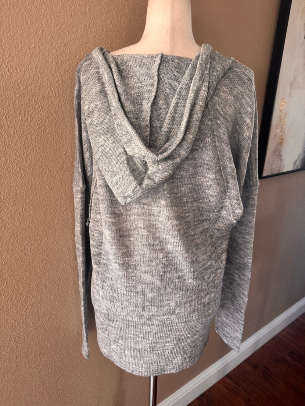 Relaxed Lace-Up Hoodie Sweater - Gray - Picture 6 of 9